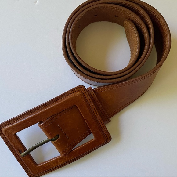 Vintage Brown Leather Belt Large Square Buckle Banana Republic - Picture 7 of 11